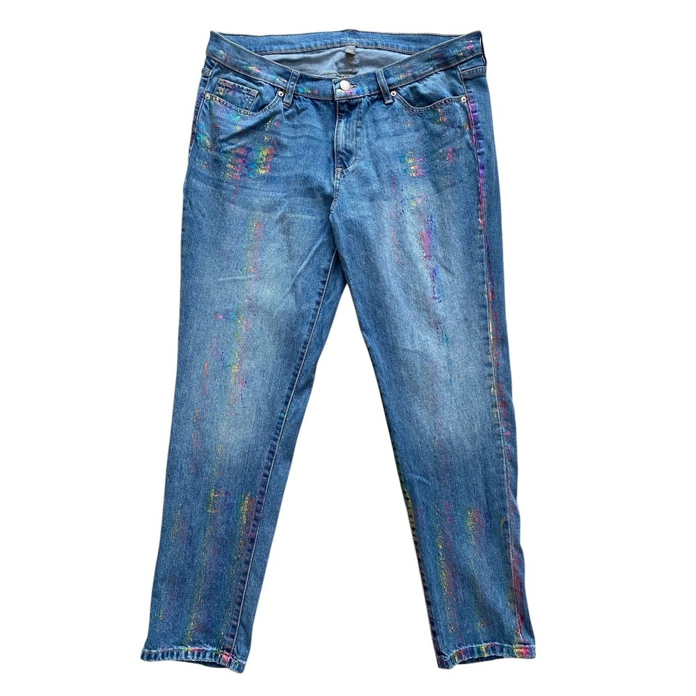 New York & Company Womens Slim Boyfriend Jeans Size 14 Metallic Pant Splatter